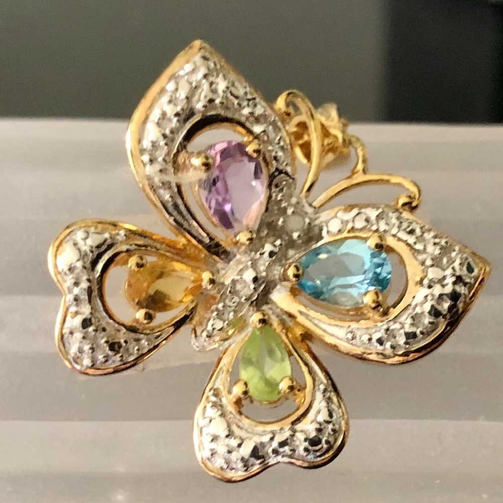 Pangea Mines 18K Vermeil Multi Gem Butterfly